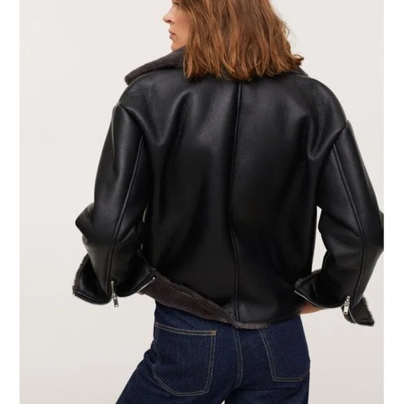 Mango Oversized Aviator Jacket with Shearling Lining NEVER WORN no tags - Picture 4 of 9